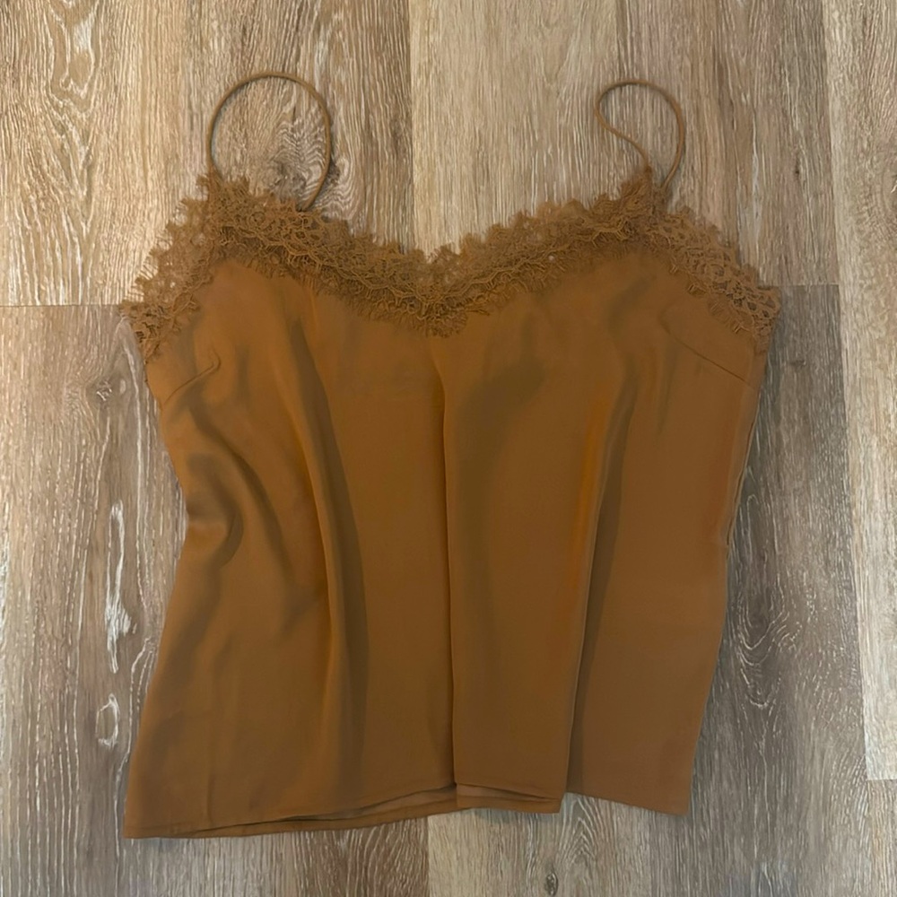 Tan Silk Camisole with Frayed Lace